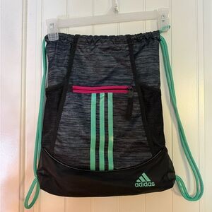 Adidas Gray Backpack with Green and Pink Details